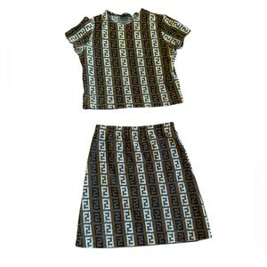 Vintage Fendi Mare Zucca Print Terry Cloth Crop Top & Mini Skirt Tube Top Set XS